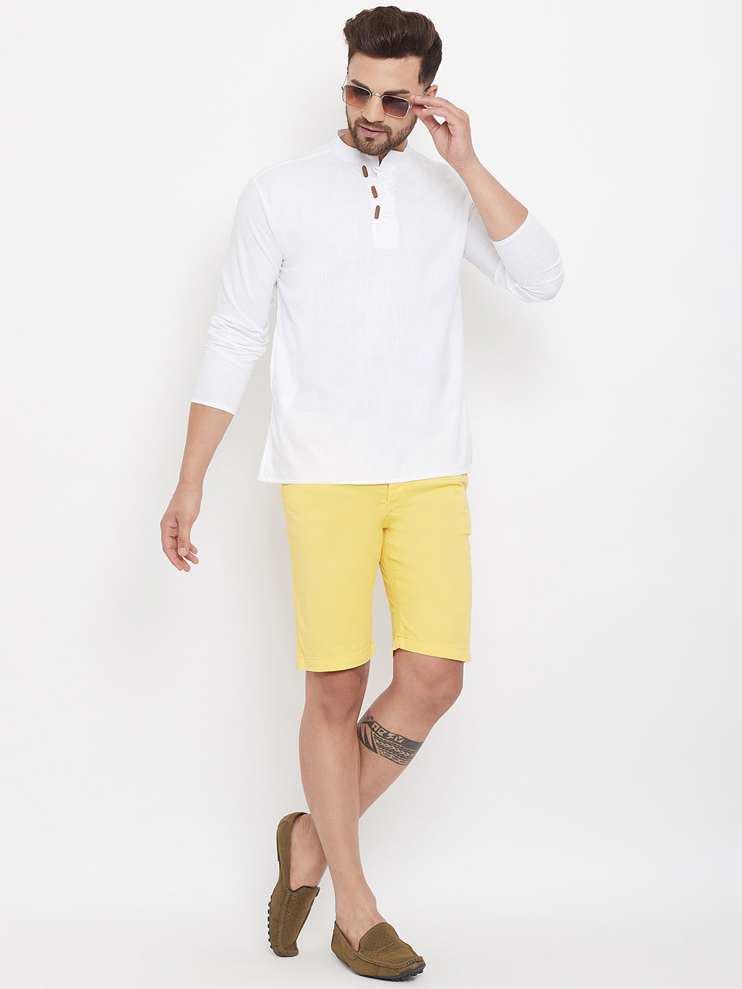 Men's White Button Placket Shirt Kurta - Even Apparels
