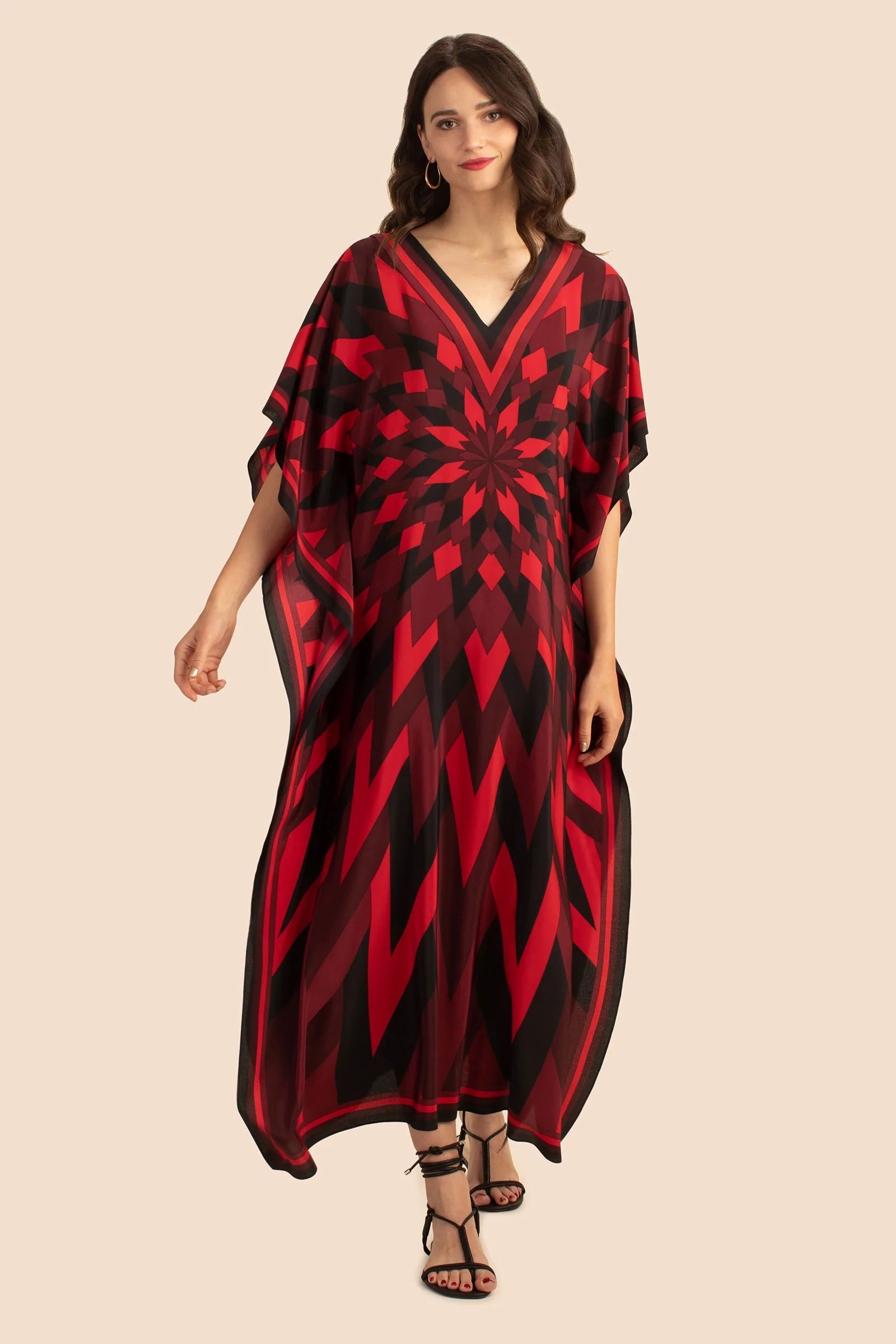 Women's Red Illusions Silk Crepe Kaftan - Rangnaari