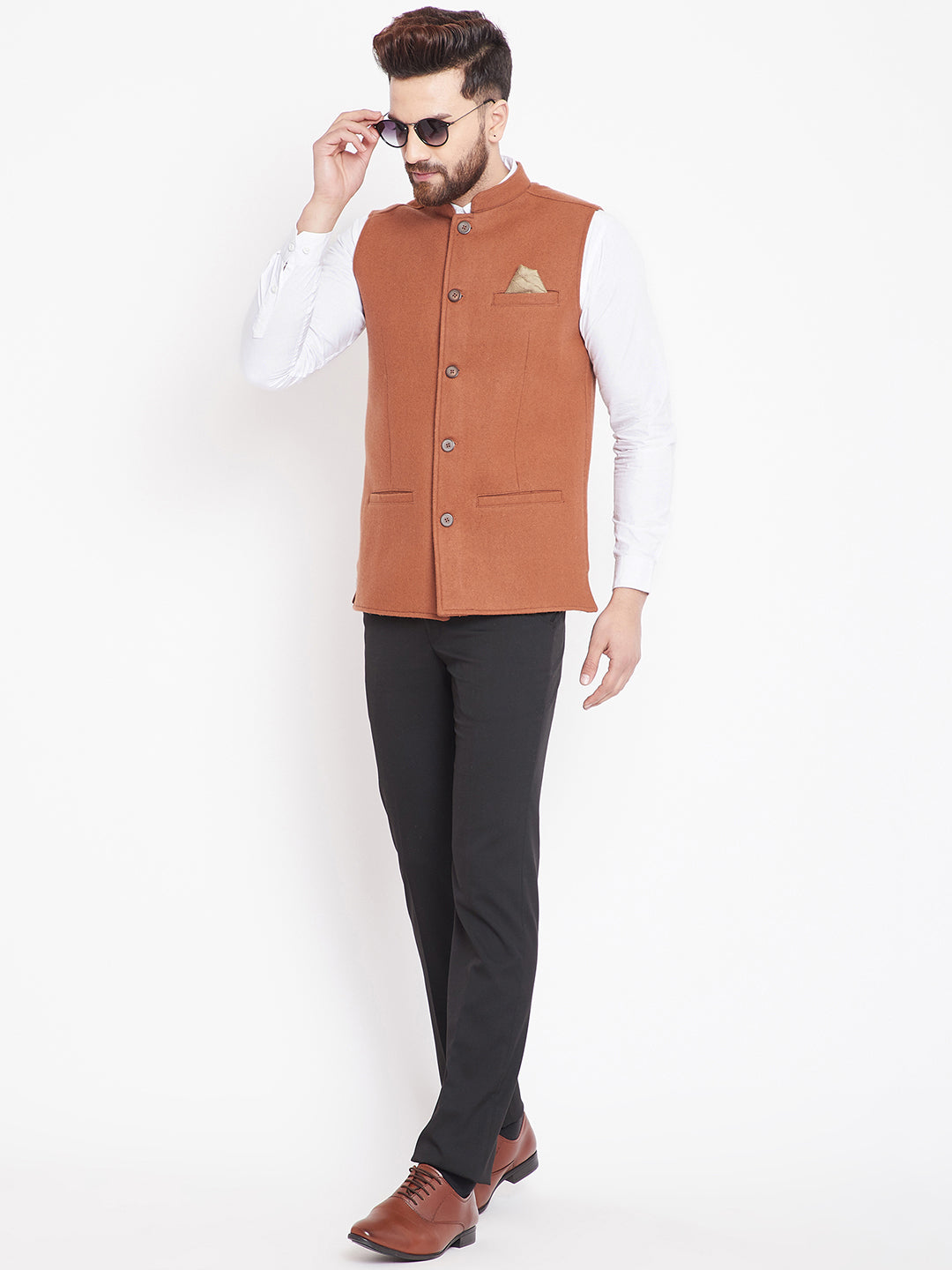 Men's Orange Nehru Jacket - Even Apparels