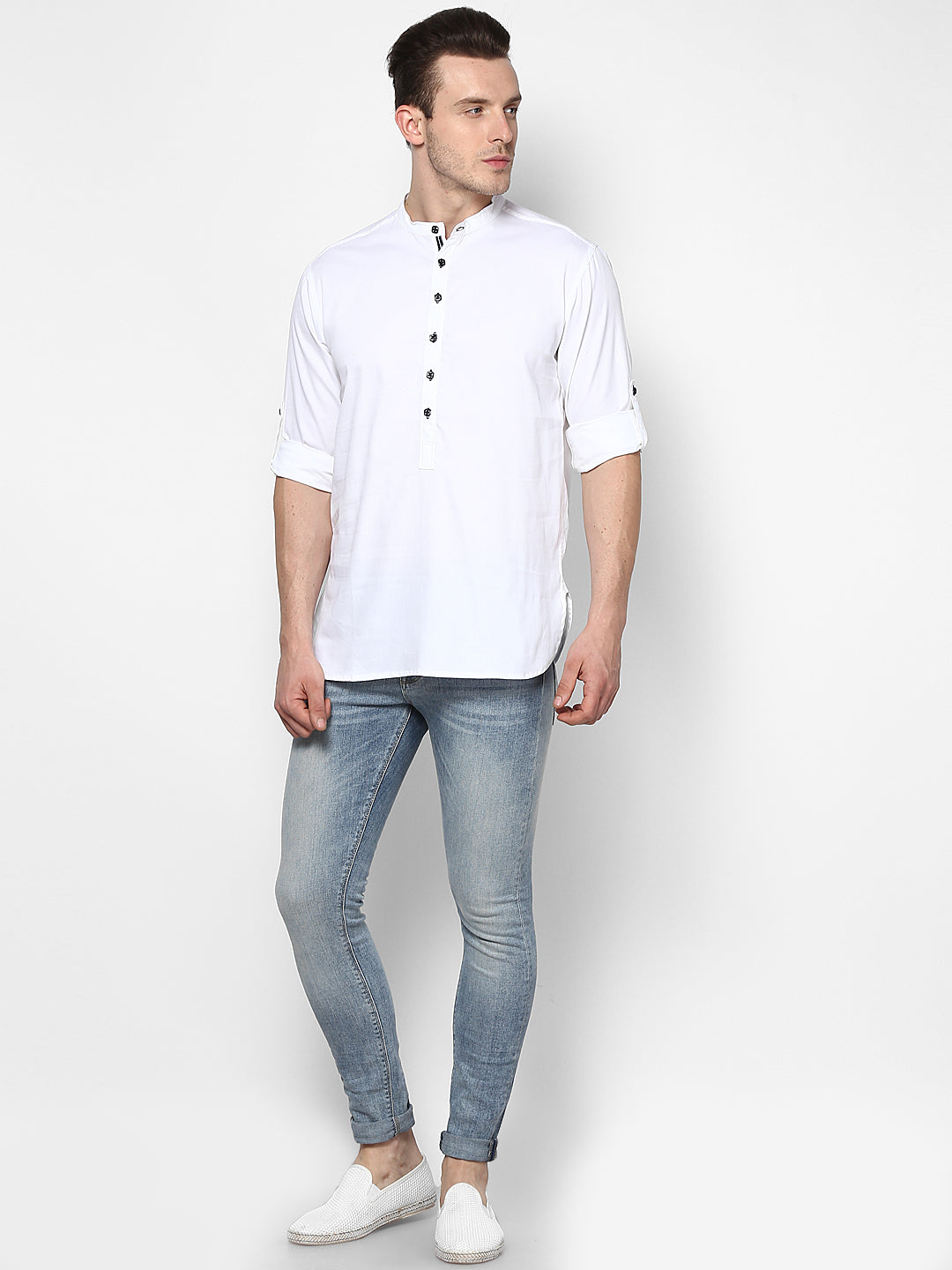 Men's White Pure Cotton Shirt Kurta - Even Apparels
