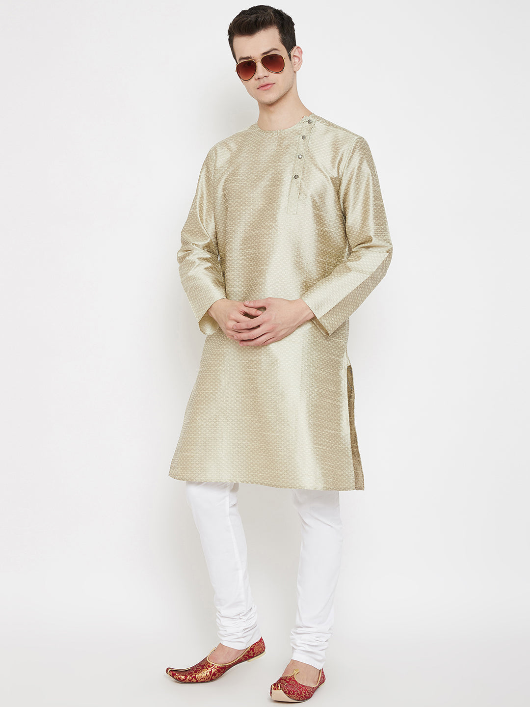 Men's Cream Viscose Silk Kurta