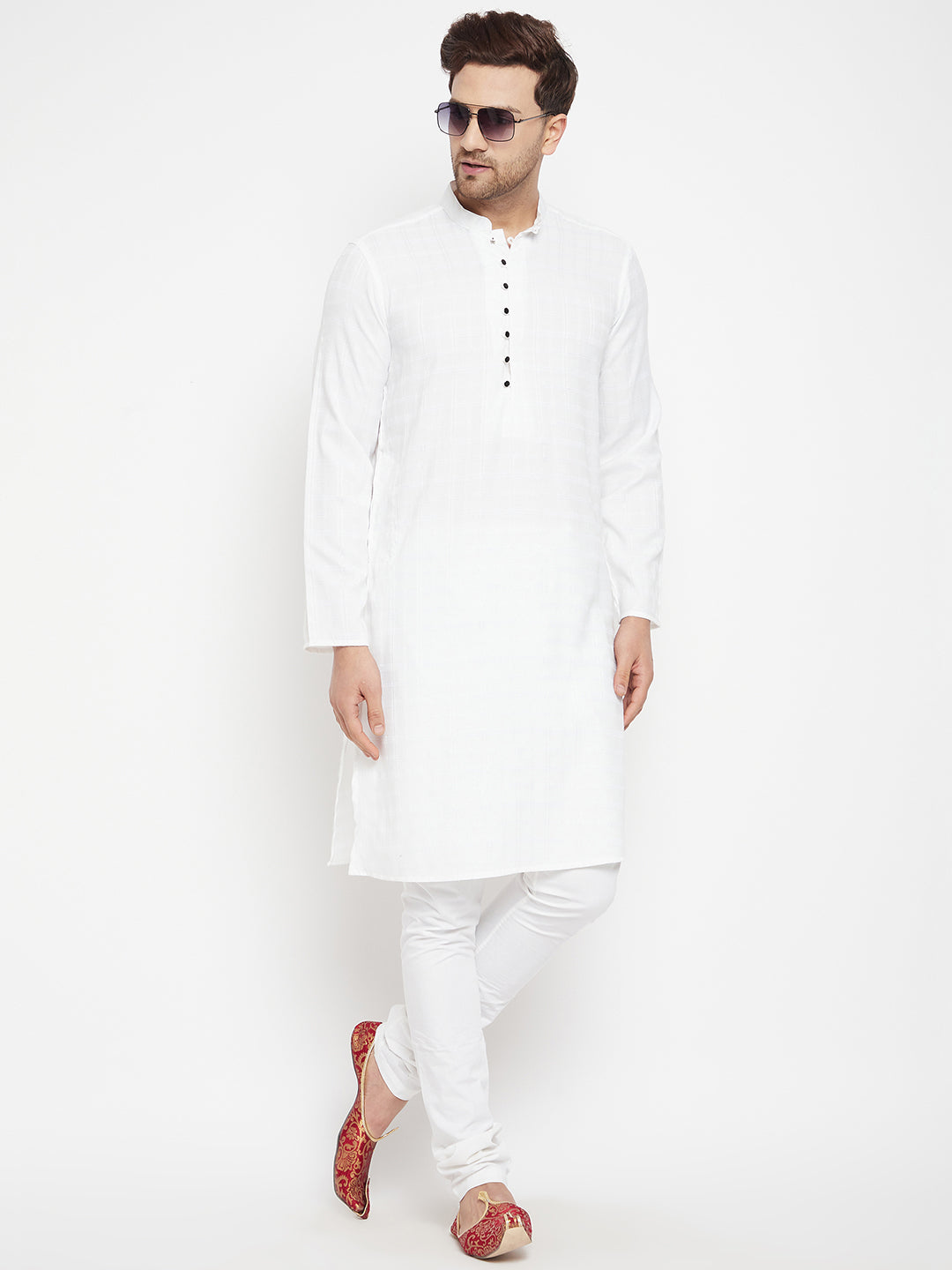 Men's White Color Long Kurta with Band Collar - Even Apparels
