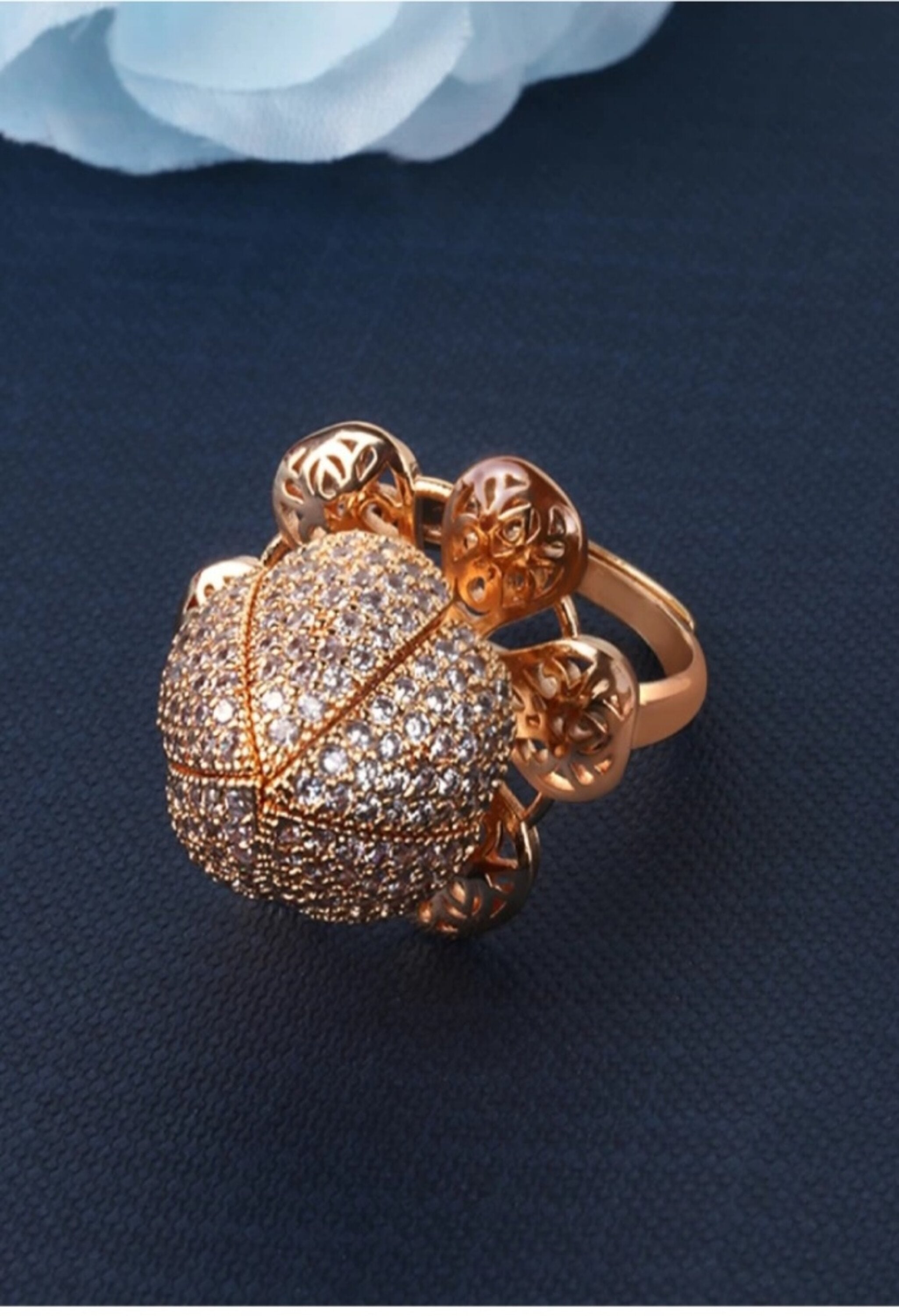 Women's American Diamond Gold-Plated Lotus Ring - Kamal Johar