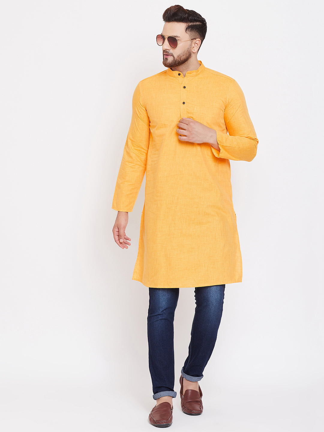 Men's Bright Yellow Linen Cotton Kurta