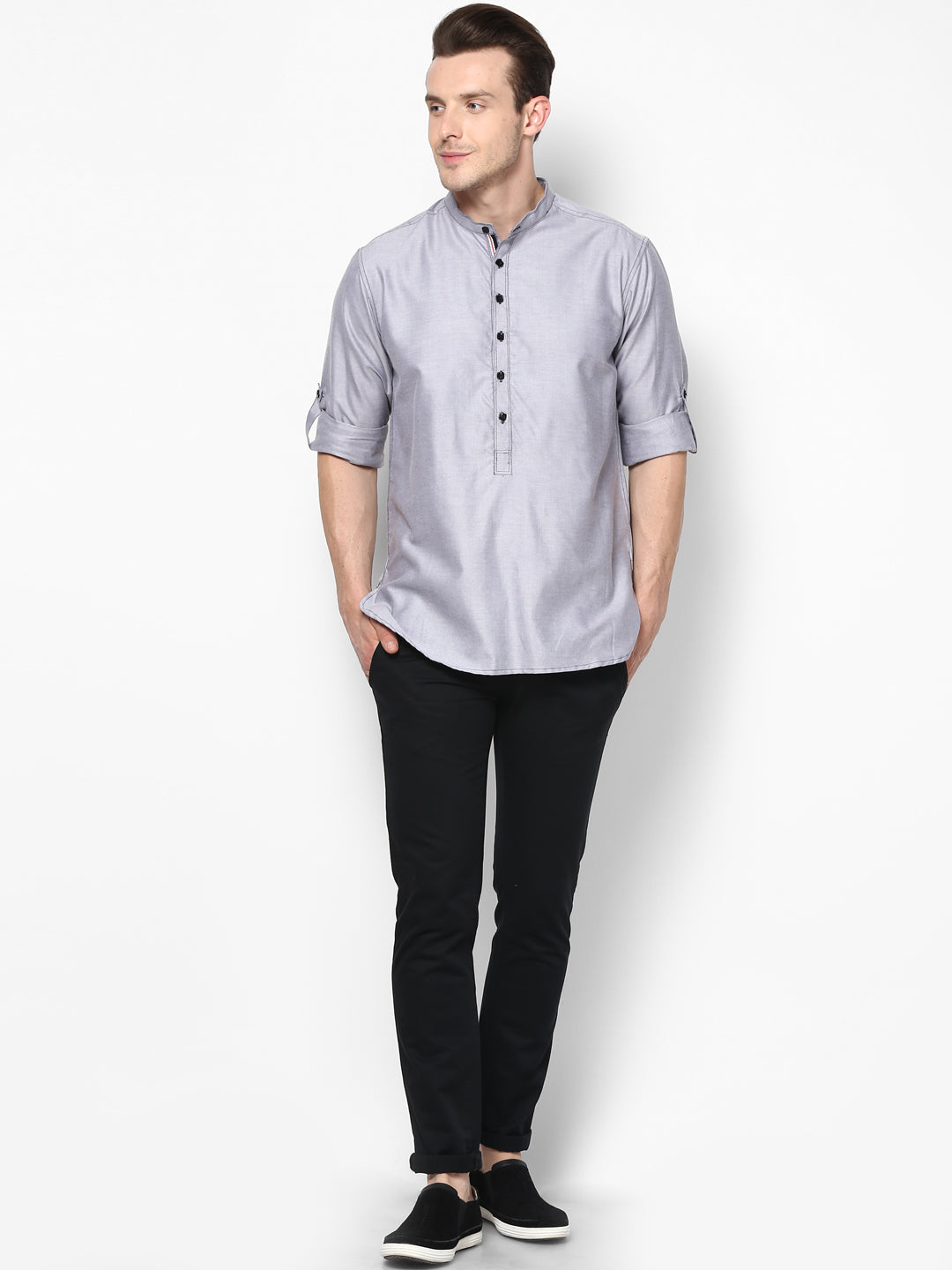 Men's Grey Pure Cotton Shirt Kurta - Even Apparels