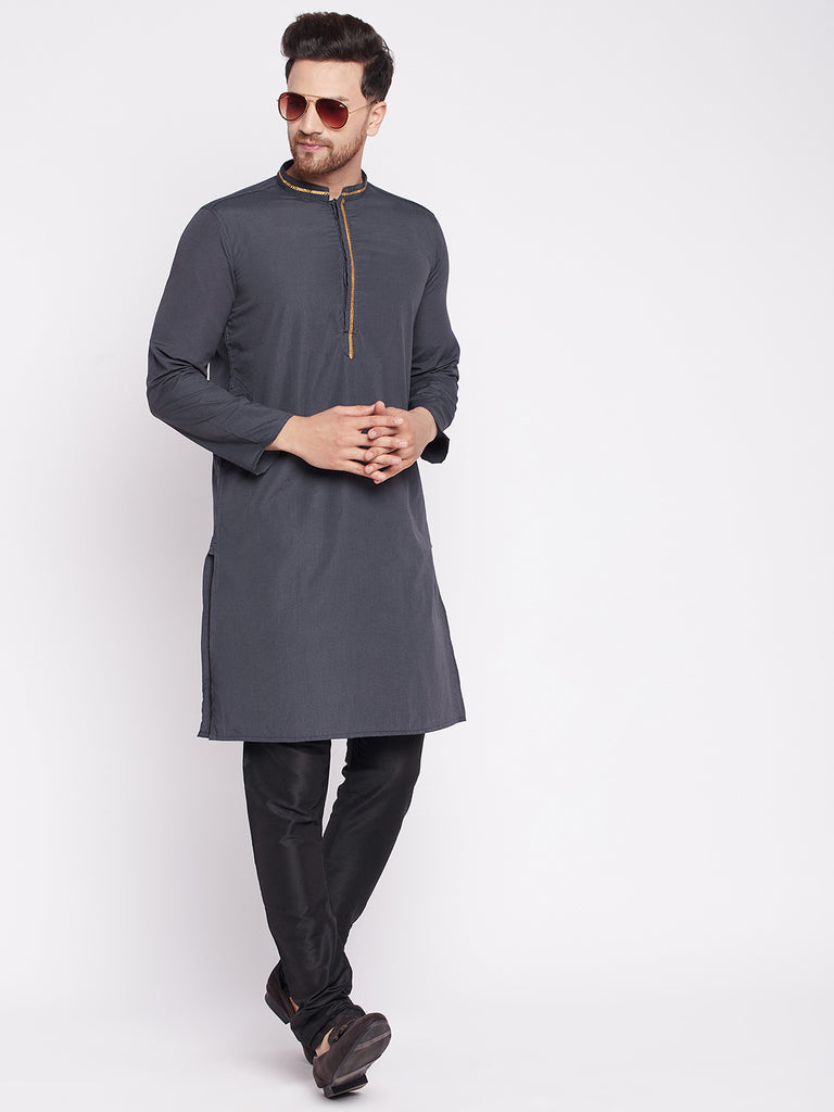 Men's Long Kurta with Band Colla
