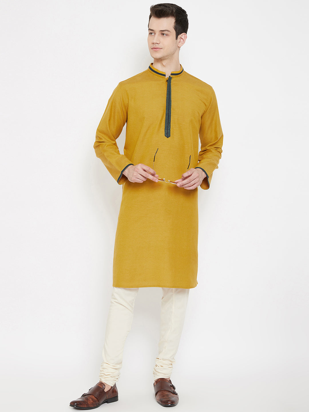 Men's Mustard Thread Work Kurta