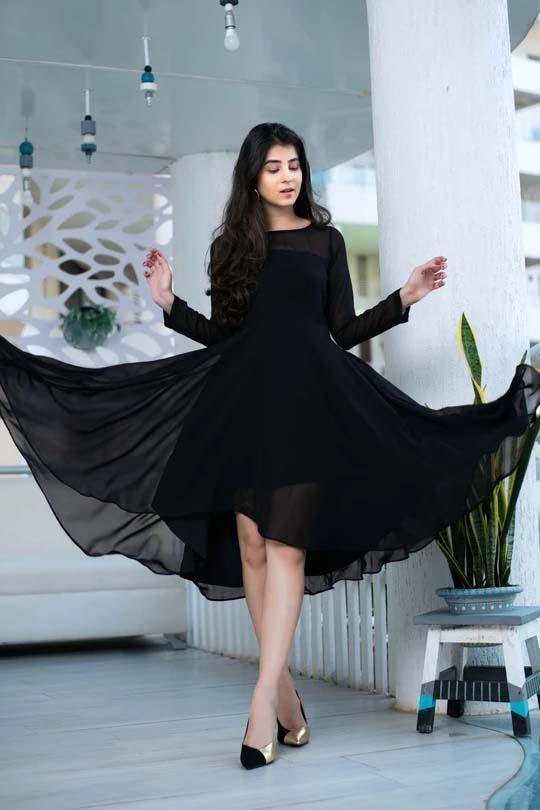 Women's Black Georgette Dress by Label Shaurya Sanadhya