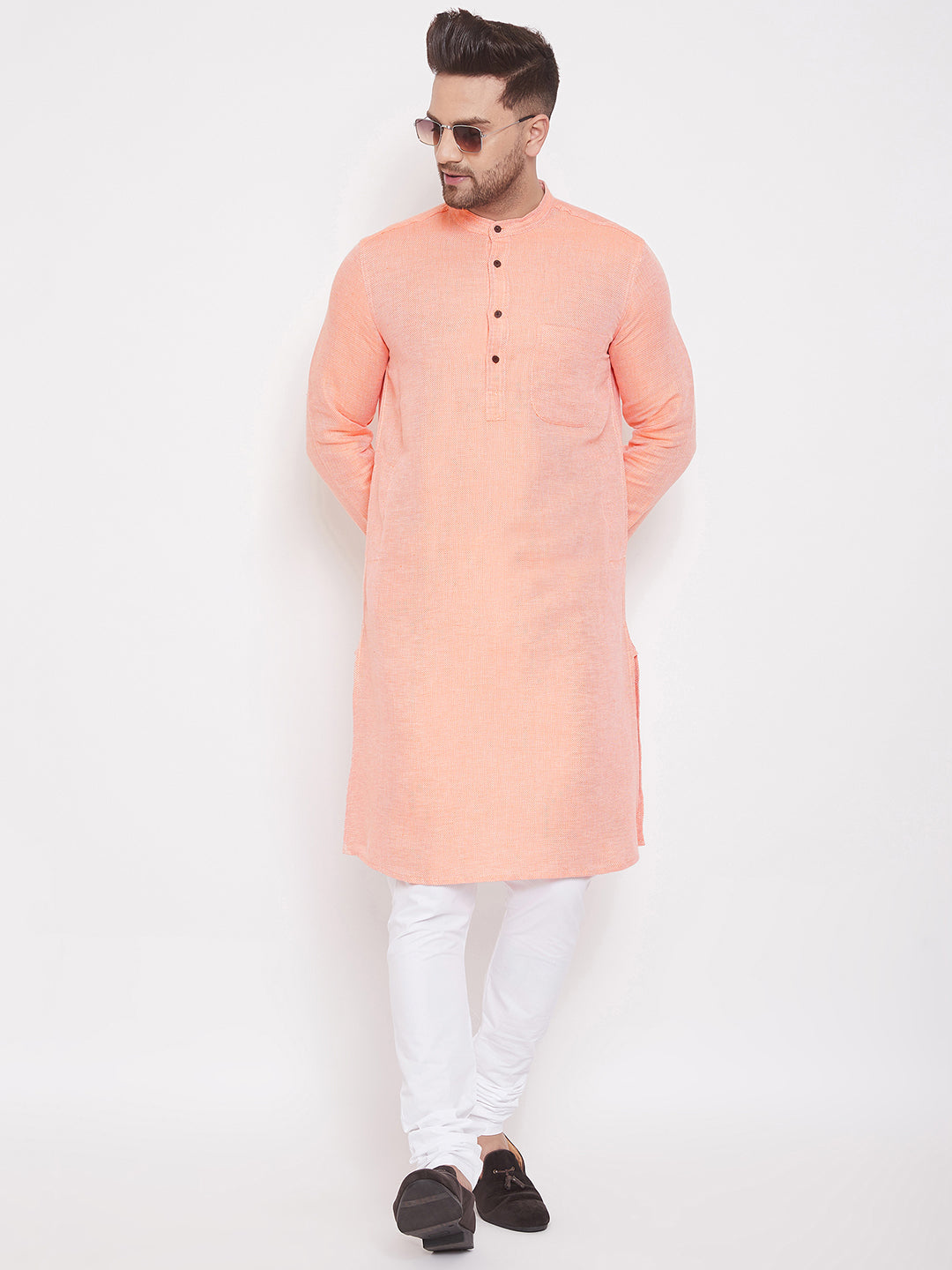 Men's Peach Cotton Kurta