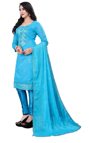 Women's Sky Blue Colour Semi-Stitched Suit Sets - Dwija Fashion