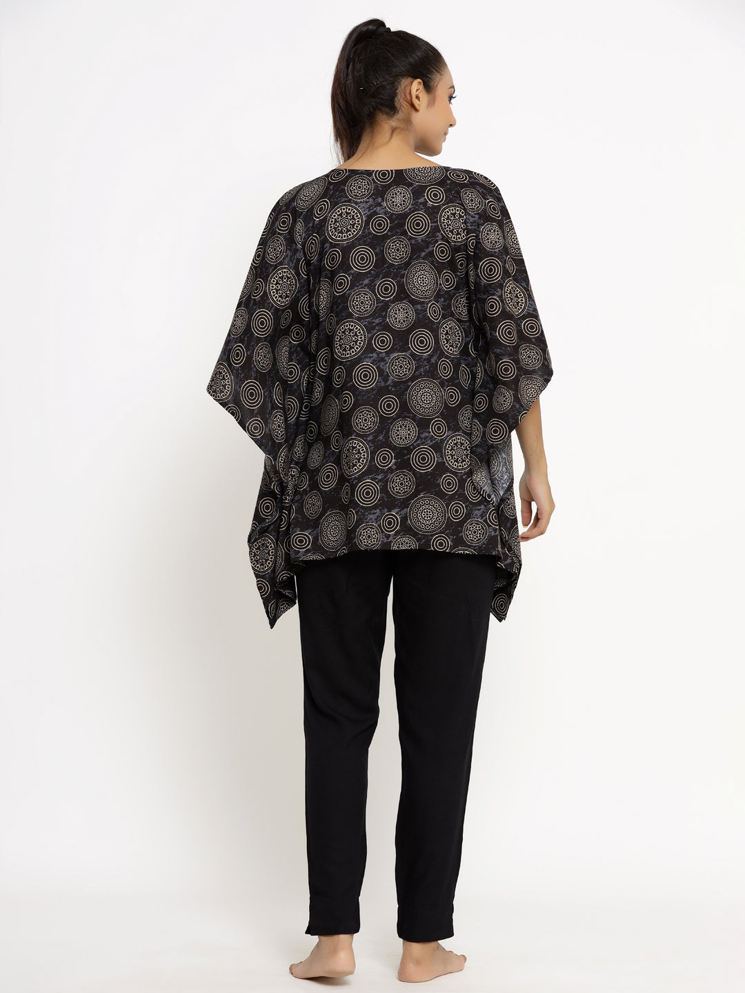 Women's Self Desgin Rayon Fabric Kaftan & Pant Black Color - Kipek