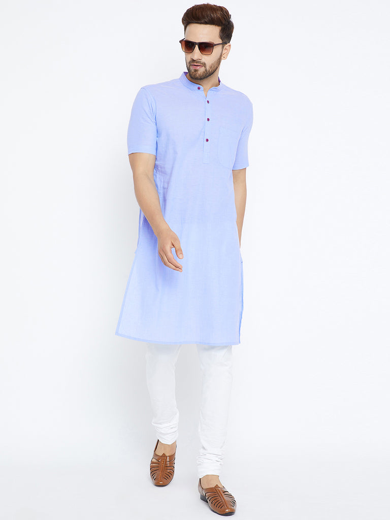 Men's Blue Cotton Kurta