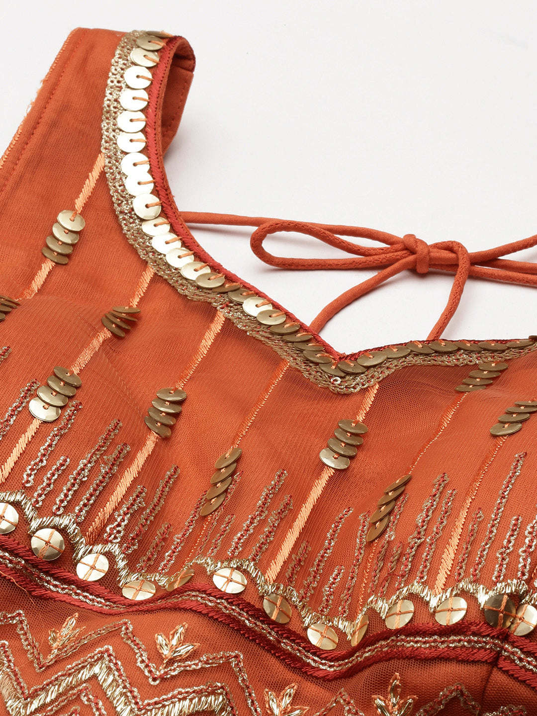 Women's Orange Net Sequince Work Lehenga & Blouse, Dupatta - Royal Dwells