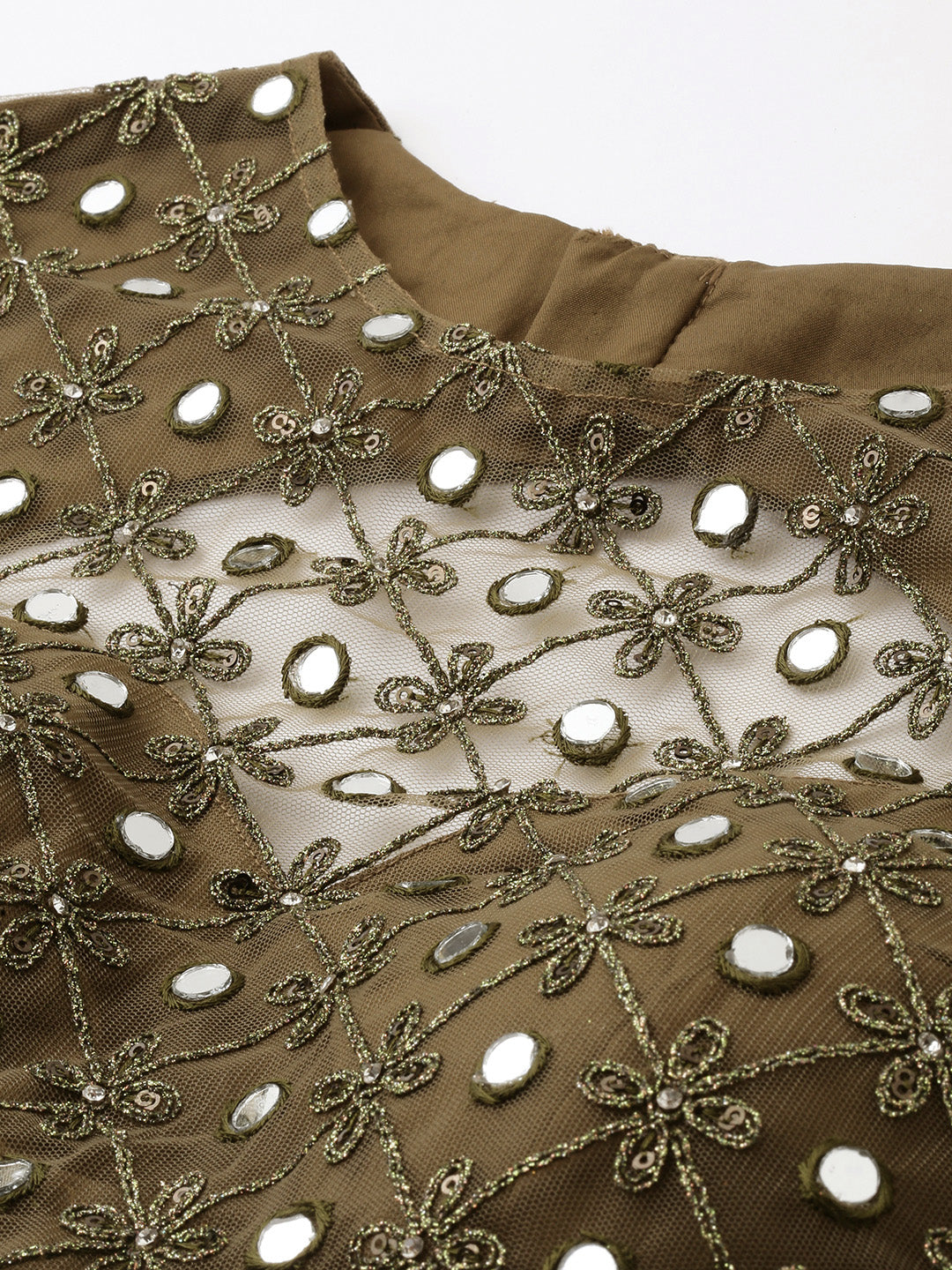 Women's Olive Net  Coding, Sequince And Mirror Work Lehenga Choli - Royal Dwells