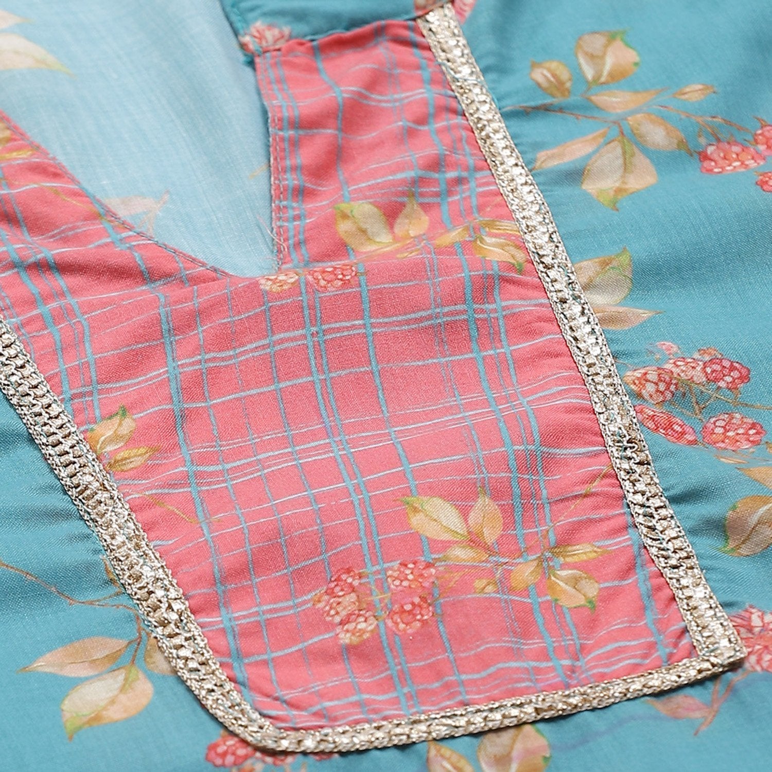 Women's Multicolor Poly Cotton Printed 3/4 Sleeve Mandrin Neck Casual Kurta Pant Set - Myshka