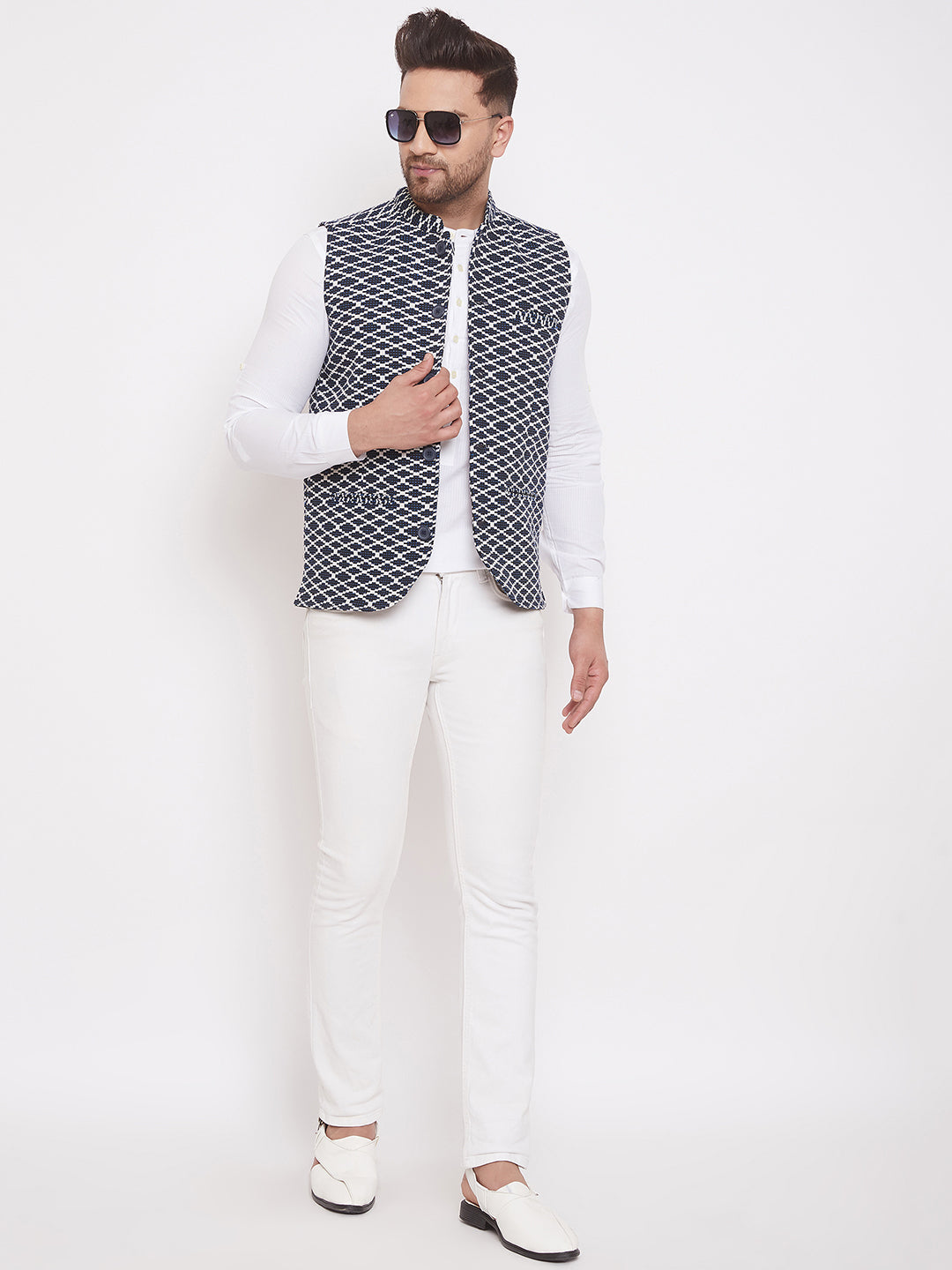 Men's Navy Blue Woven Designer Jacket