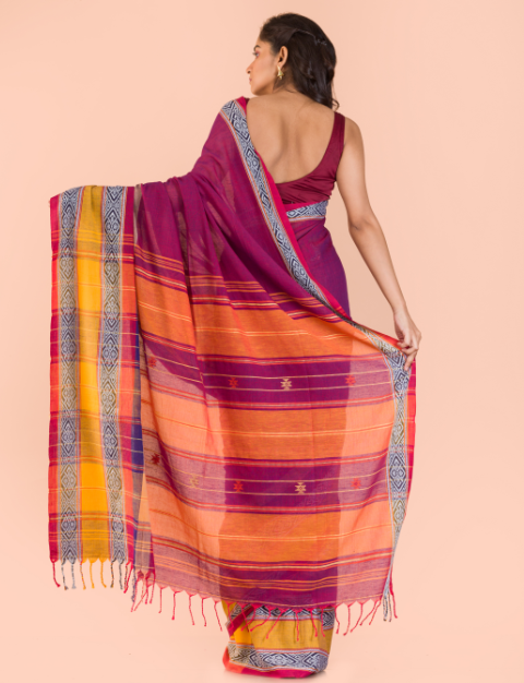 Women's Purple Handwoven cotton saree - Angoshobha
