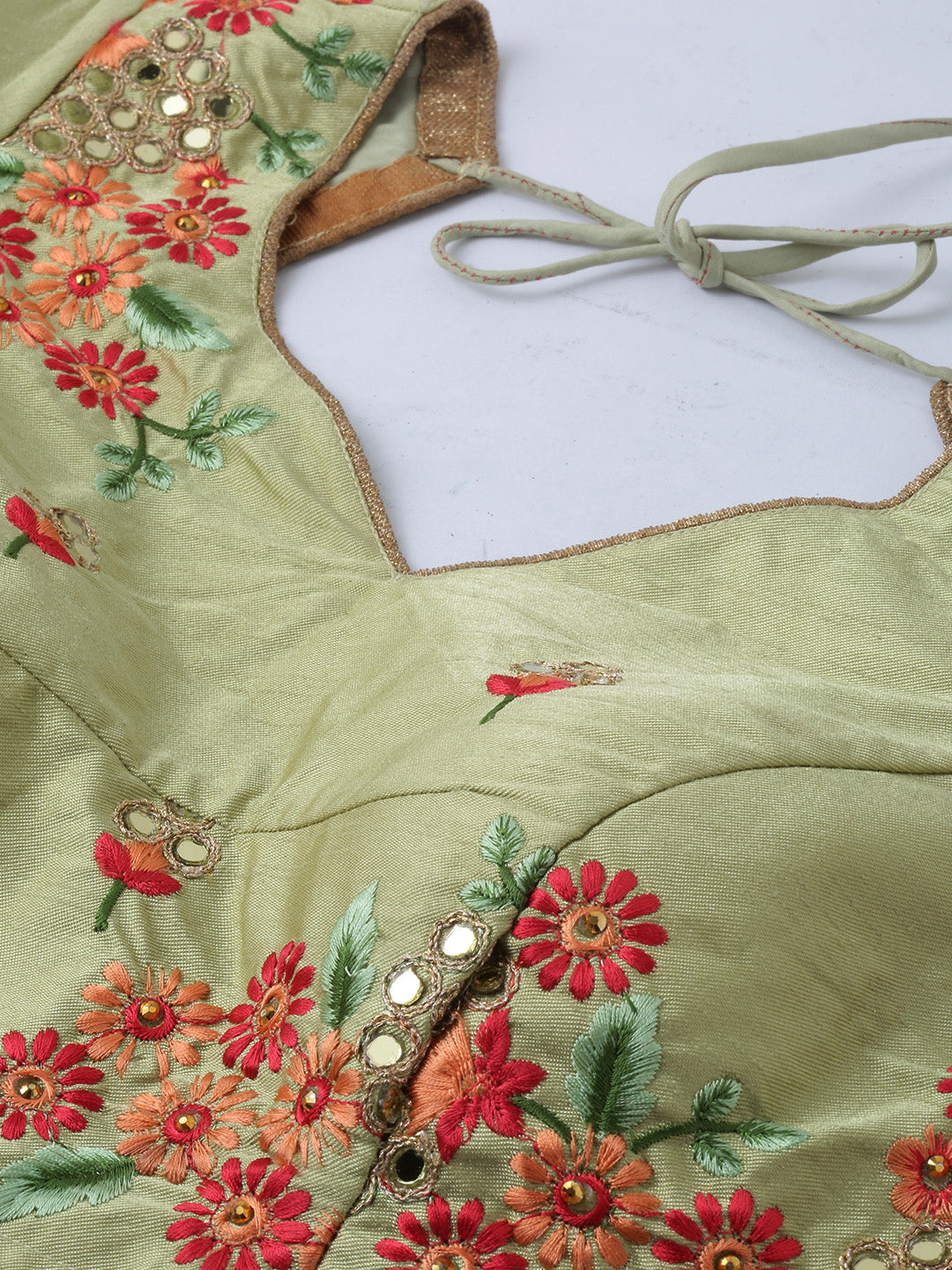 Women's Pista Art Silk  Coding And Mirror Work Lehenga Choli - Royal Dwells