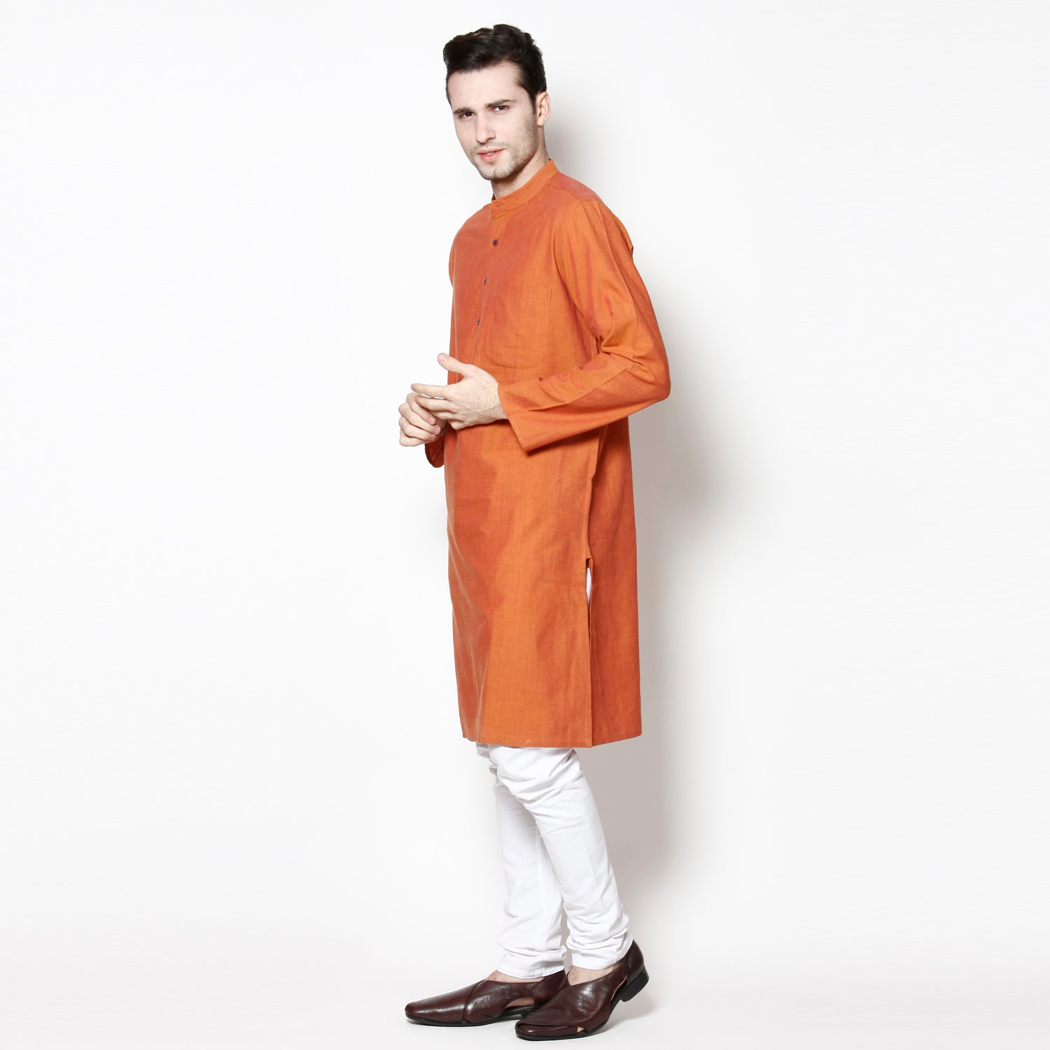 Men's Orange Pure Cotton Kurta - Even Apparels