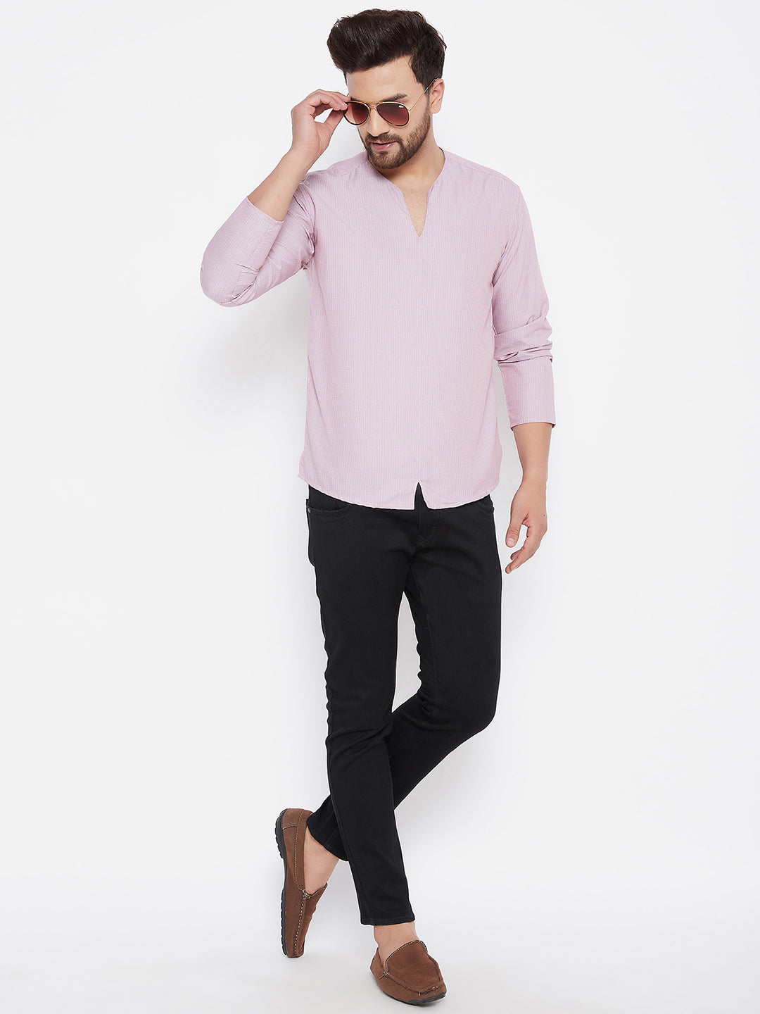 Men's Woven Design Straight Short Kurta - Even Apparels