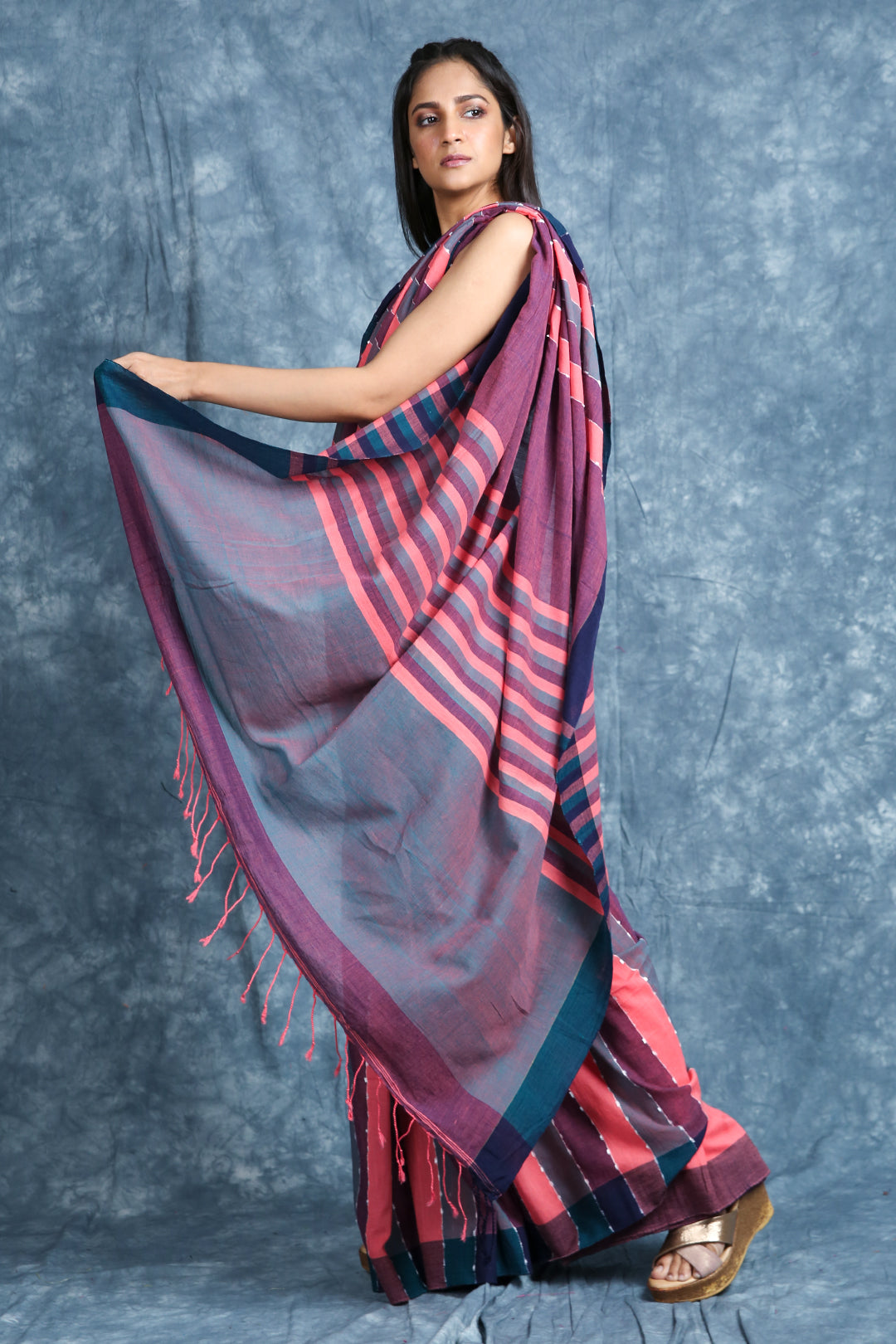 Women's Multi Color Stripes Style Handloom Saree - Charukriti