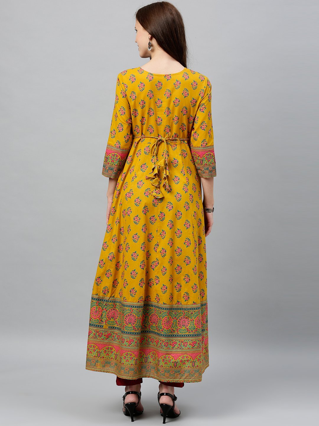 Buy Women's Kilm Printed Cotton Fabric Anarkali Mustard Color - Kipek ...