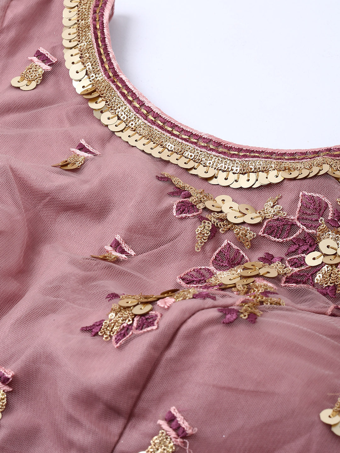 Women's Rose Gold Net  Thread And Sequince Work Lehenga Choli - Royal Dwells
