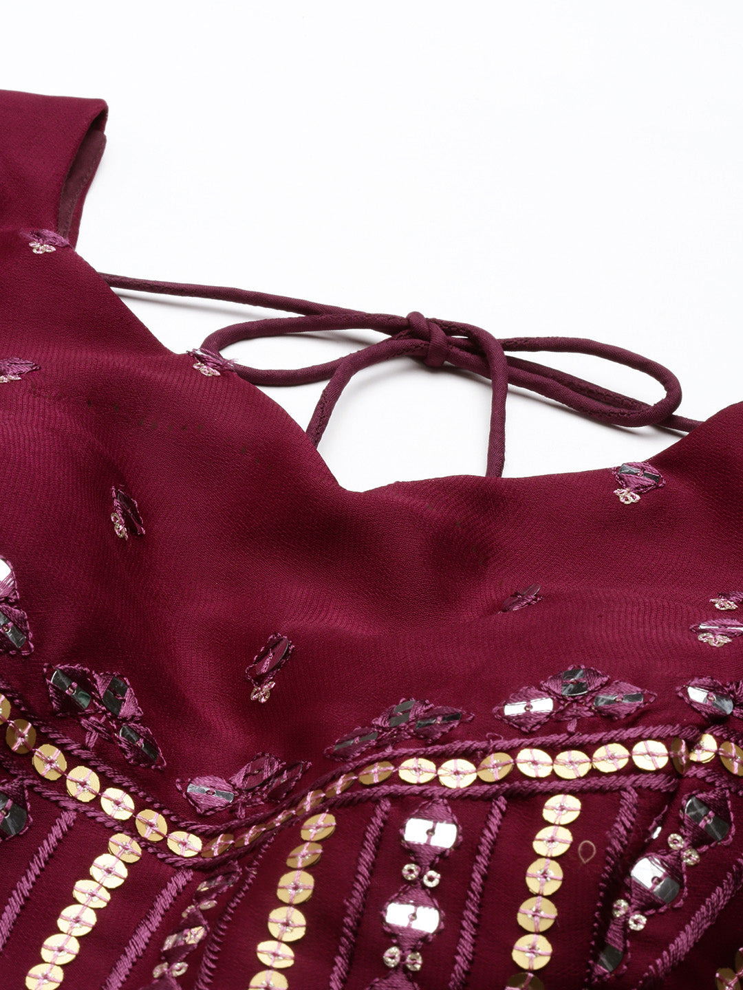 Women's Burgundy Pure Georgette Embroidered Lehenga & Blouse, Dupatta - Royal Dwells