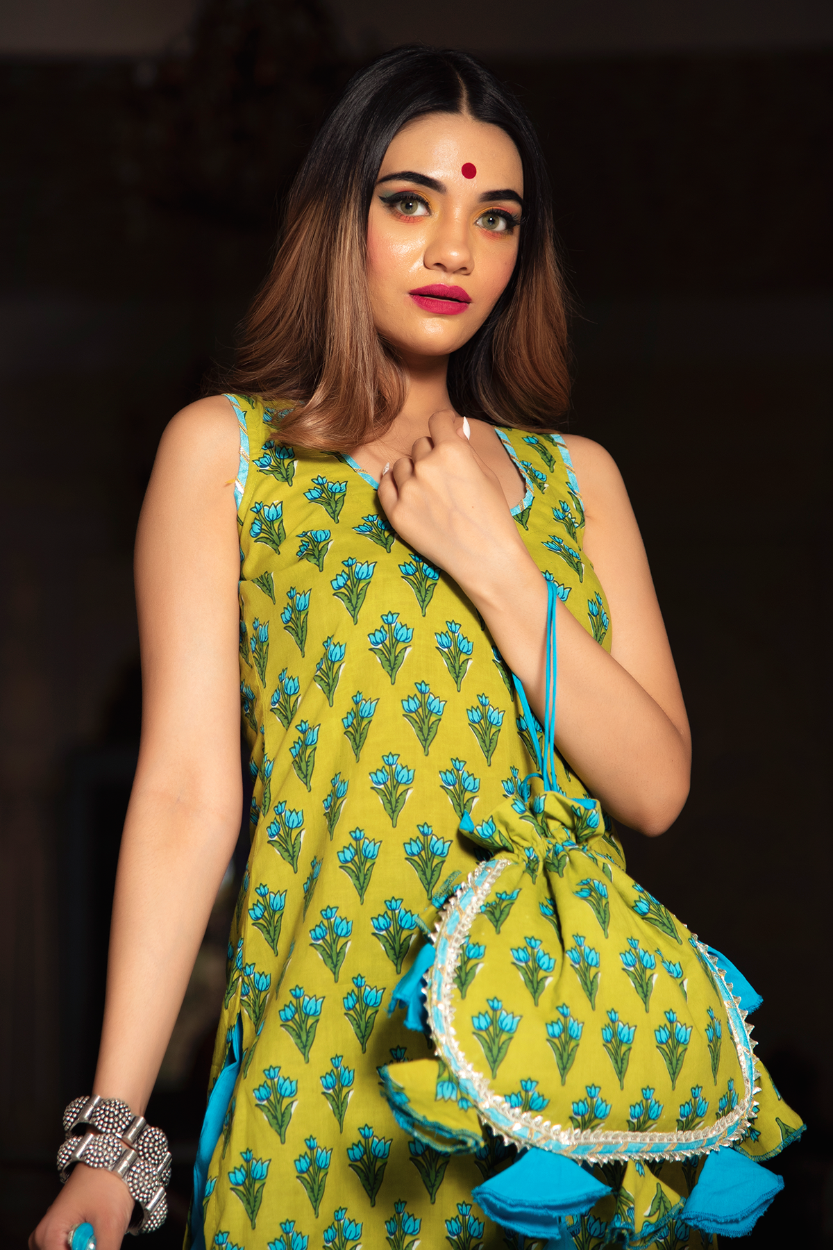 Women's gulzar blue hand block cotton suit set - Pomcha Jaipur