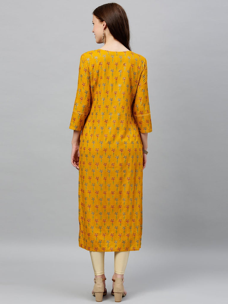 Women's Mustard Printed Kurta by Kipek (1