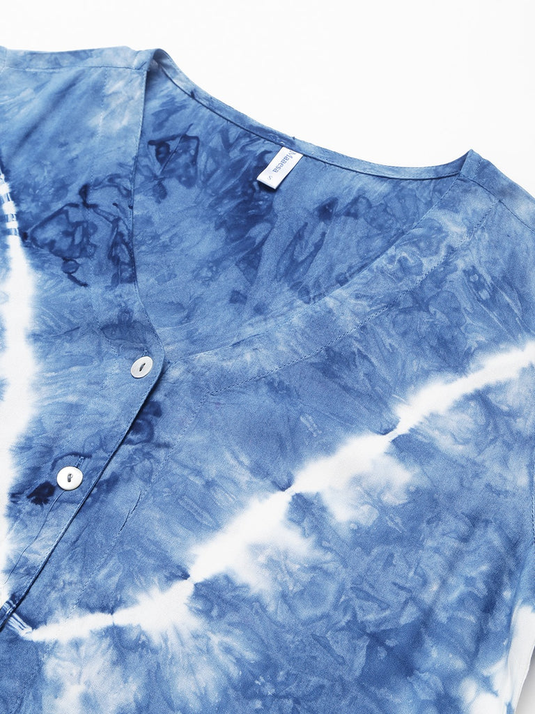 Women's Blue Lehriya Side Slit Dress