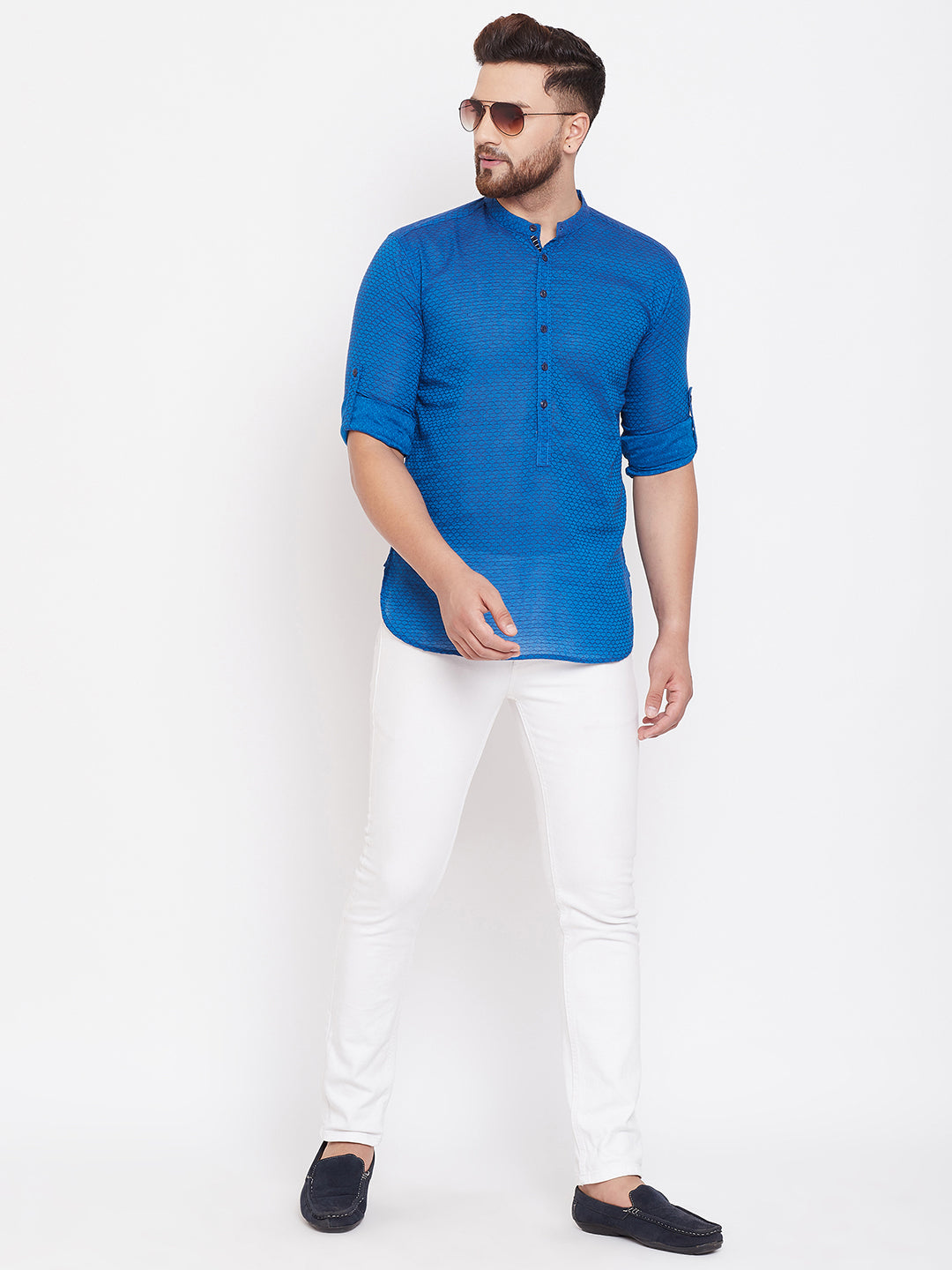 Men's Checked Blue Shirt Kurta