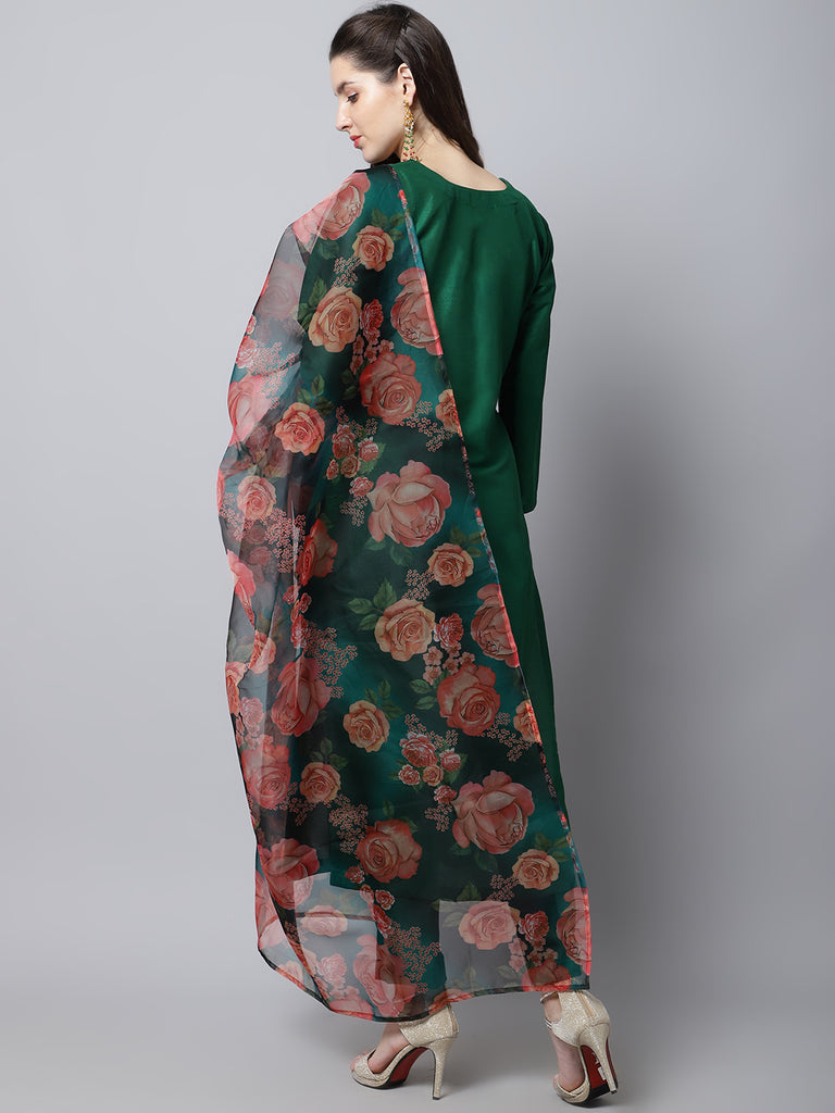 Women's Sizzling Green Kurti With Pants And Printed Dupatta