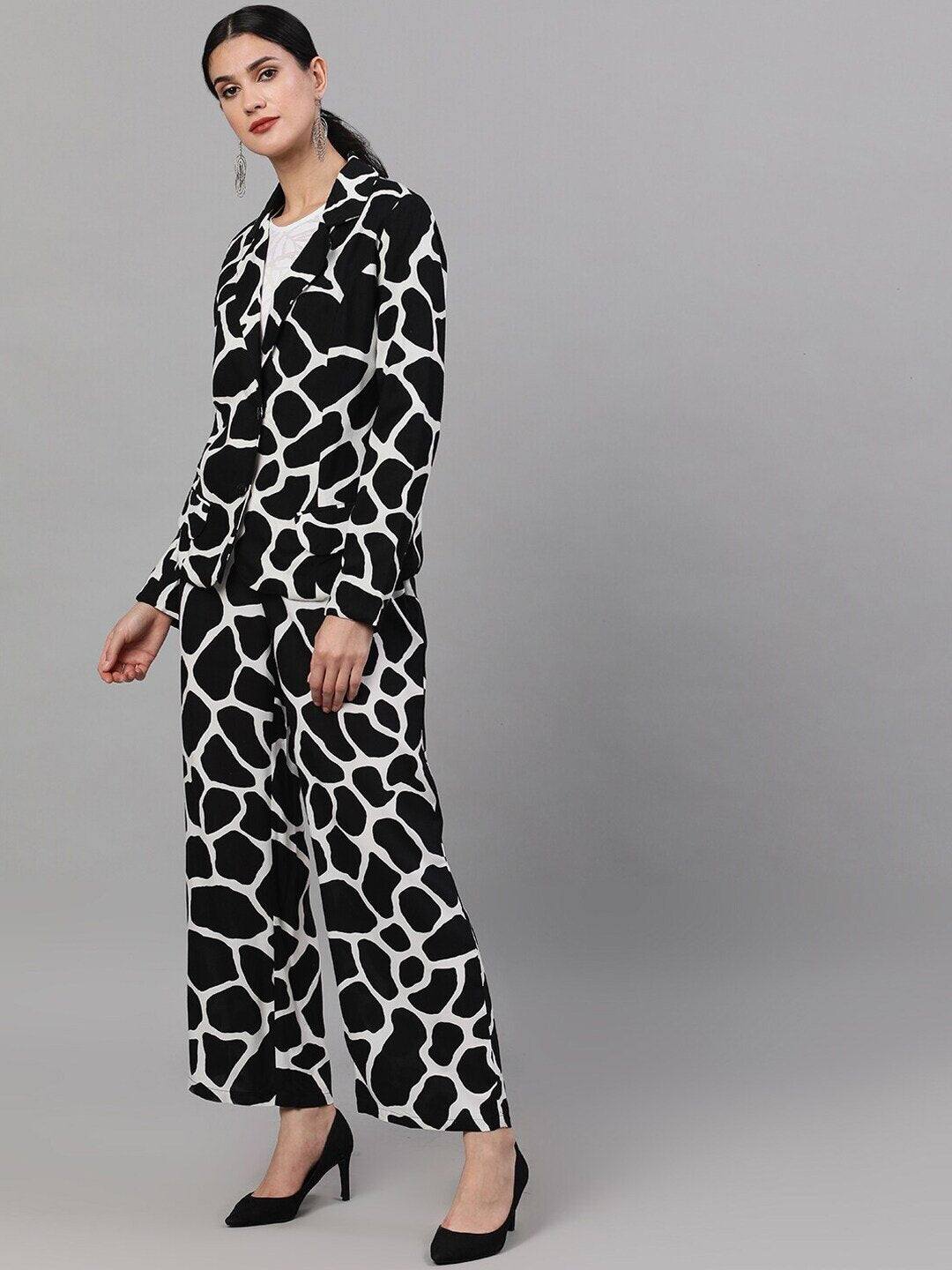 Women's Printed Coat with Palazzos - AKS