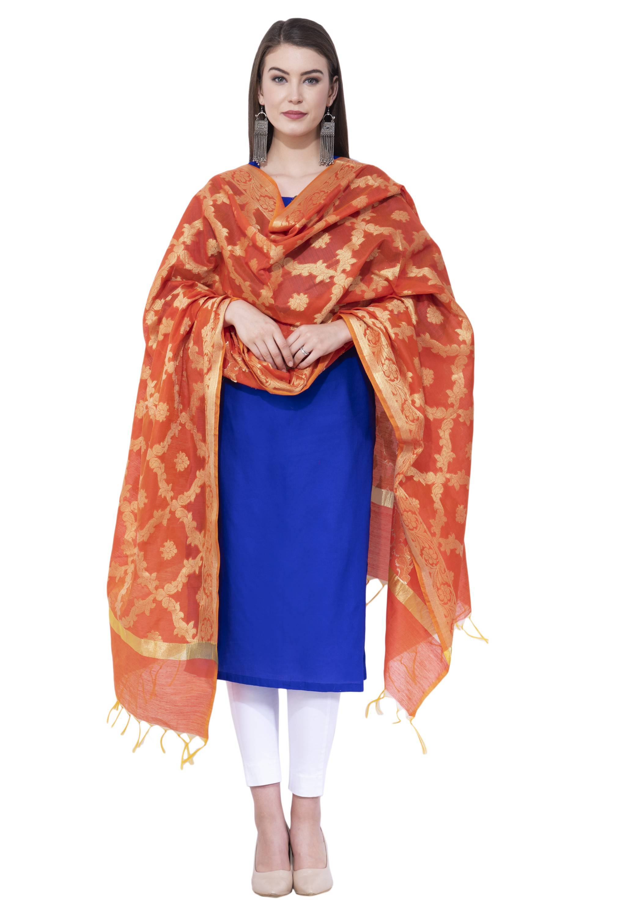 A R SILK Orange Color Vns pastle Chanderi cotton Dupattas and Chunnis