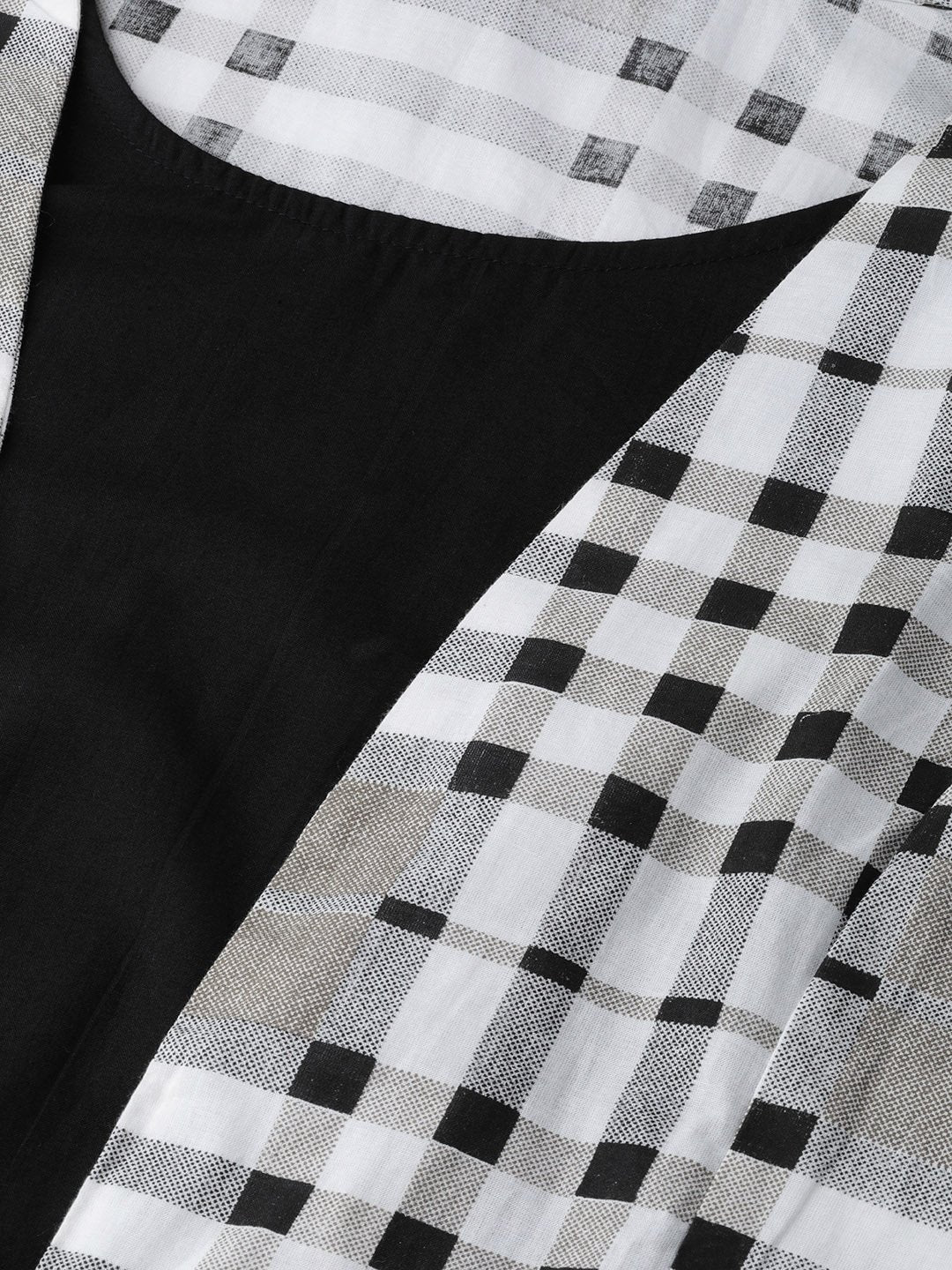 Women's  White & Black Checked Layered A-Line Dress - AKS