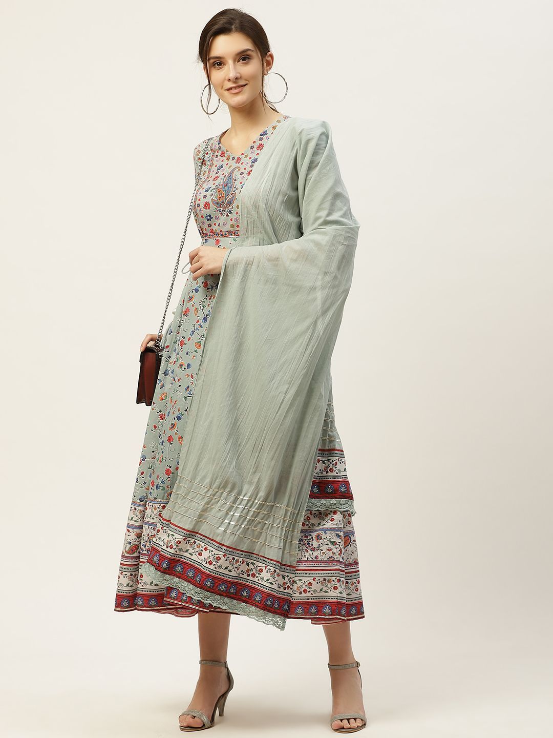 Women's Floral Printed Anarkali Dress & Dupatta Set - Juniper