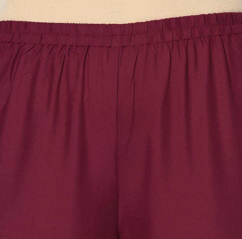 Women's Maroon Rayon Block Print Flared slip-on Palazzo