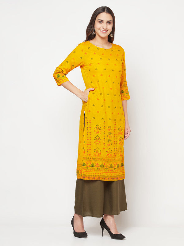 Women's Rayon Screen print straight kurta,Musta
