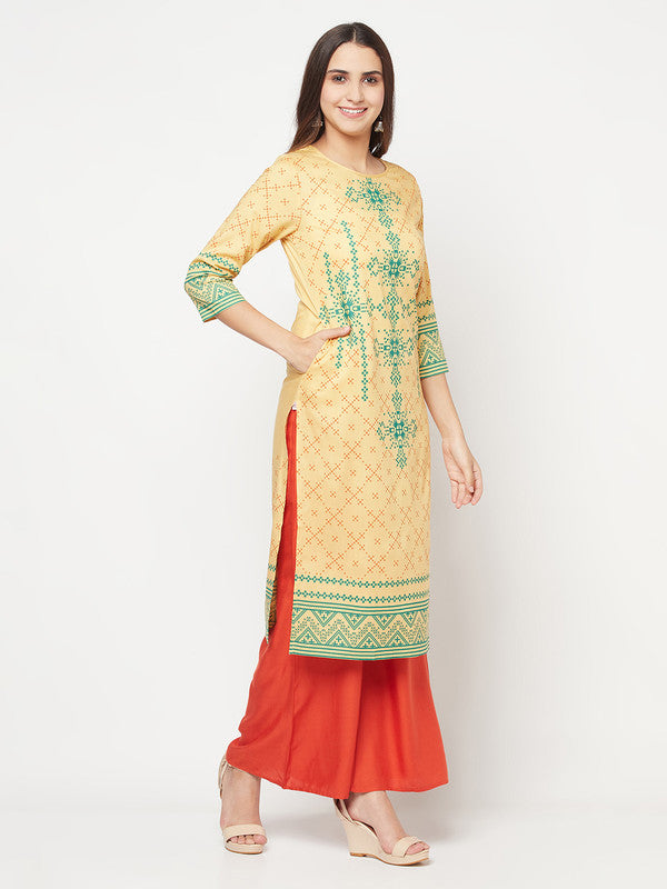 Women's Rayon Digital Screen print straight kurta,Golden/Bei