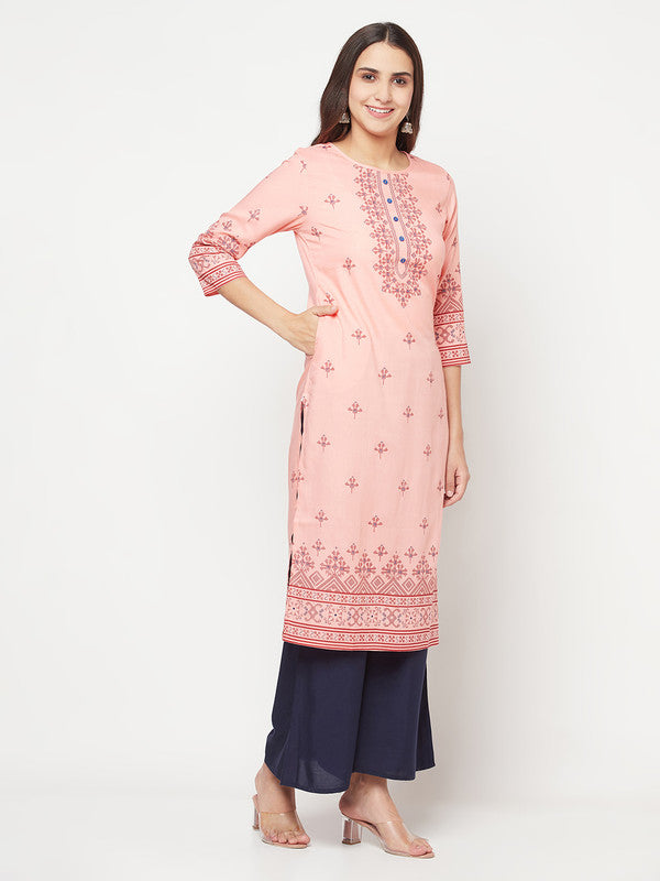 Women's Rayon Digital Screen print straight kurta,Pea