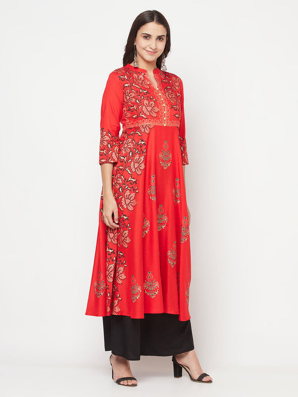 Women's Rayon Block print Anarkali kurta,R