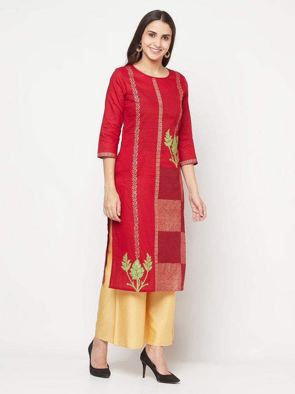 Women's Cotton Foil print straight kurta,Maro