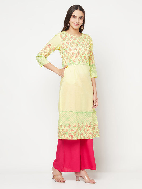 Women's Cotton Block print straight kurta,Lem