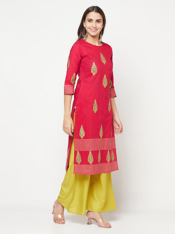 Women's Cotton Block print straight kurta,Fuchs