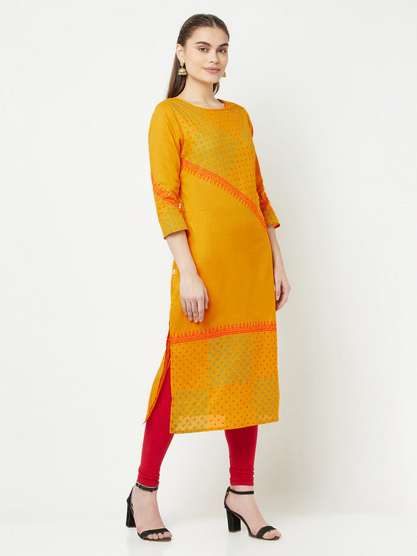 Women's Cotton Block print straight kurta,Musta