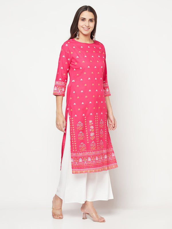 Women's Rayon Screen print straight kurta,Fuchs