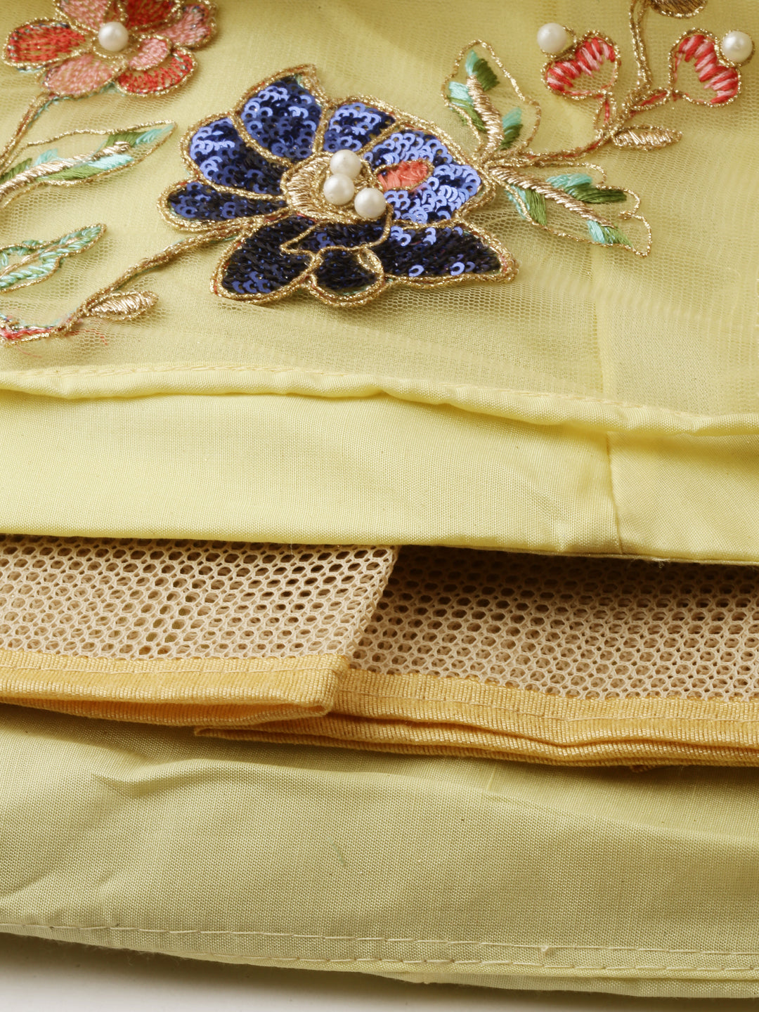 Women's  Yellow Net Fully Stitched Coding And Moti Work Lehenga Choli - Royal Dwells
