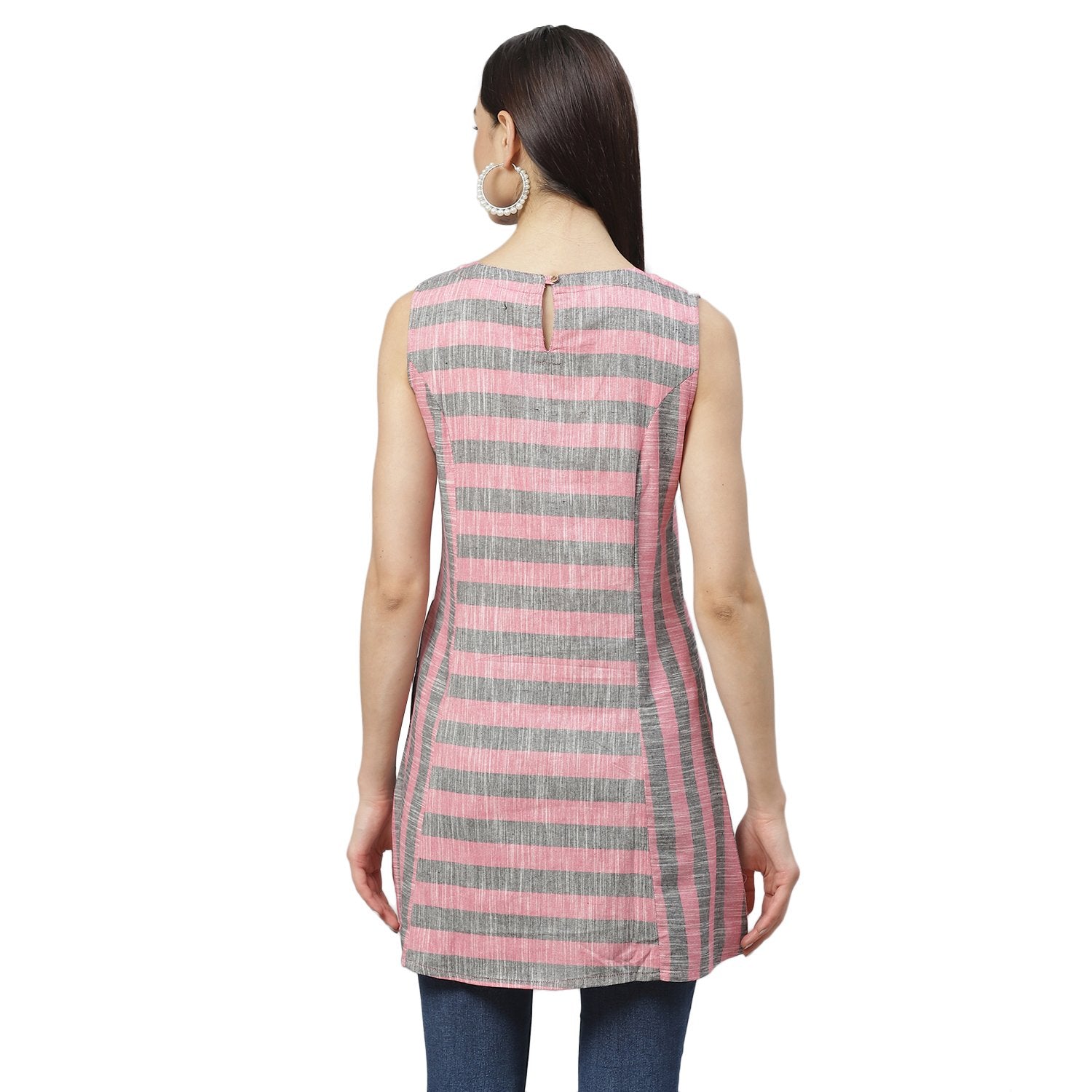 Women's Multicolor Cotton Check Sleeveless Round Neck Casual Top - Myshka