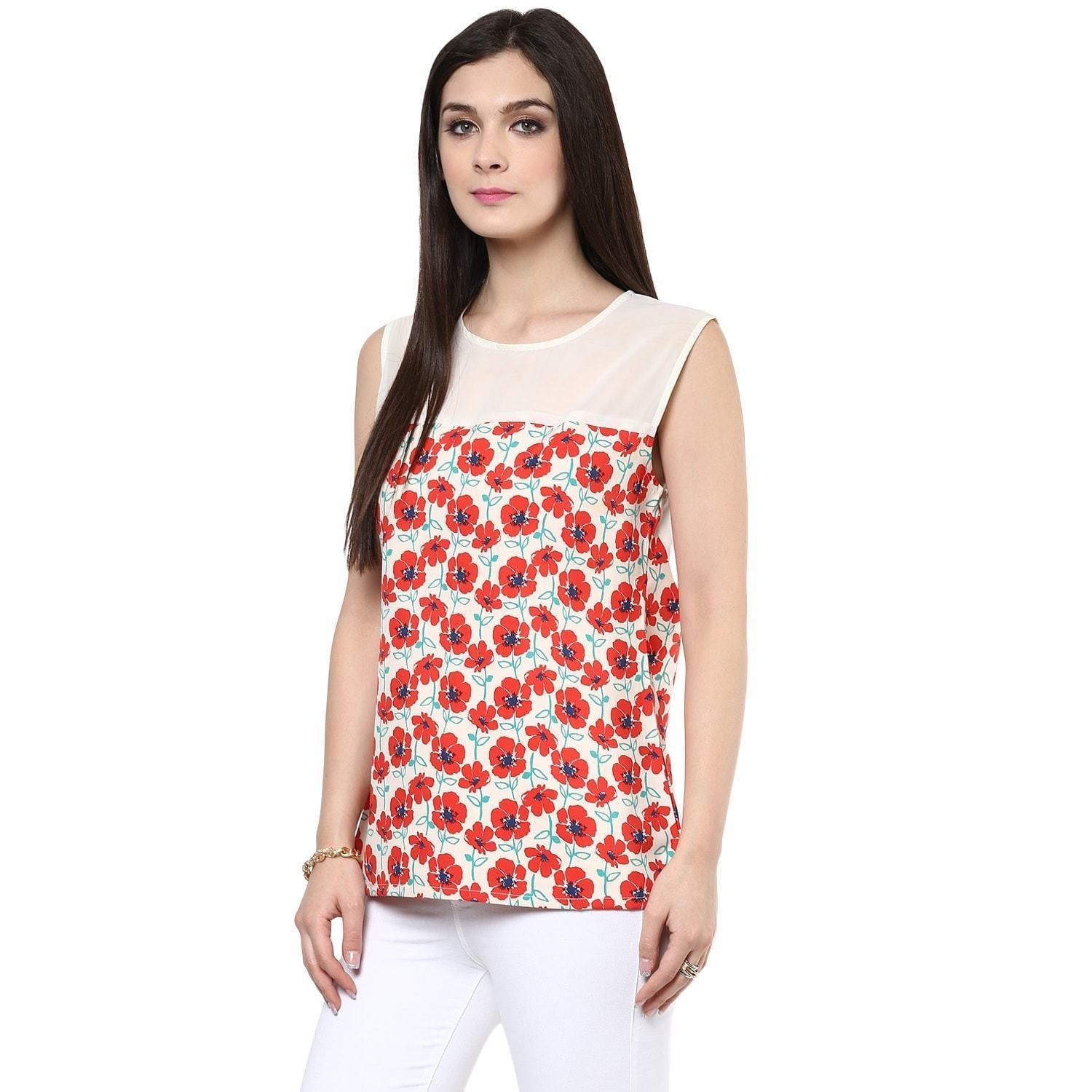 Women's Red Floral Top - Pannkh